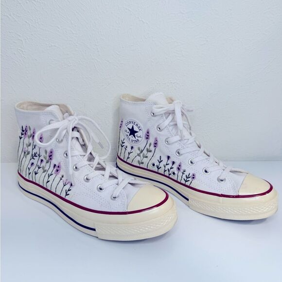 Converse Shoes - Converse Chuck Taylor High Top Lavender Embroidered Women’s 8.5